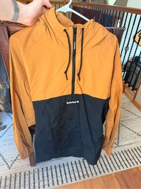 Timberland Colorblock Hooded Pullover in Rust & Black